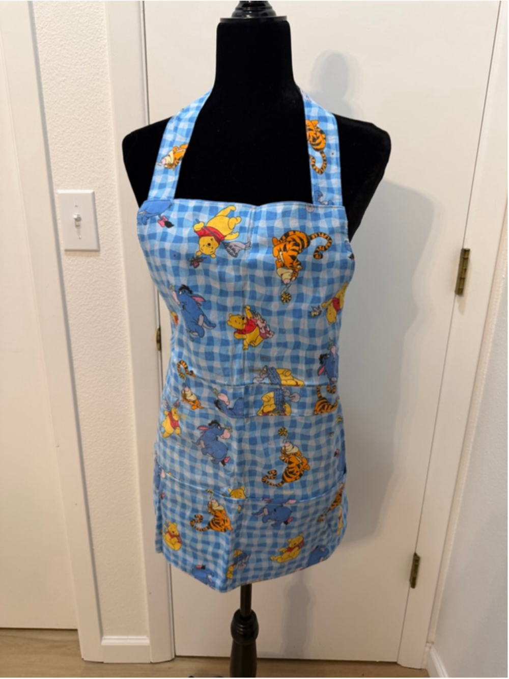 Handmade Winnie The Pooh Apron Disney Tigger Eeyore Blue Gingham Cooking Apron N